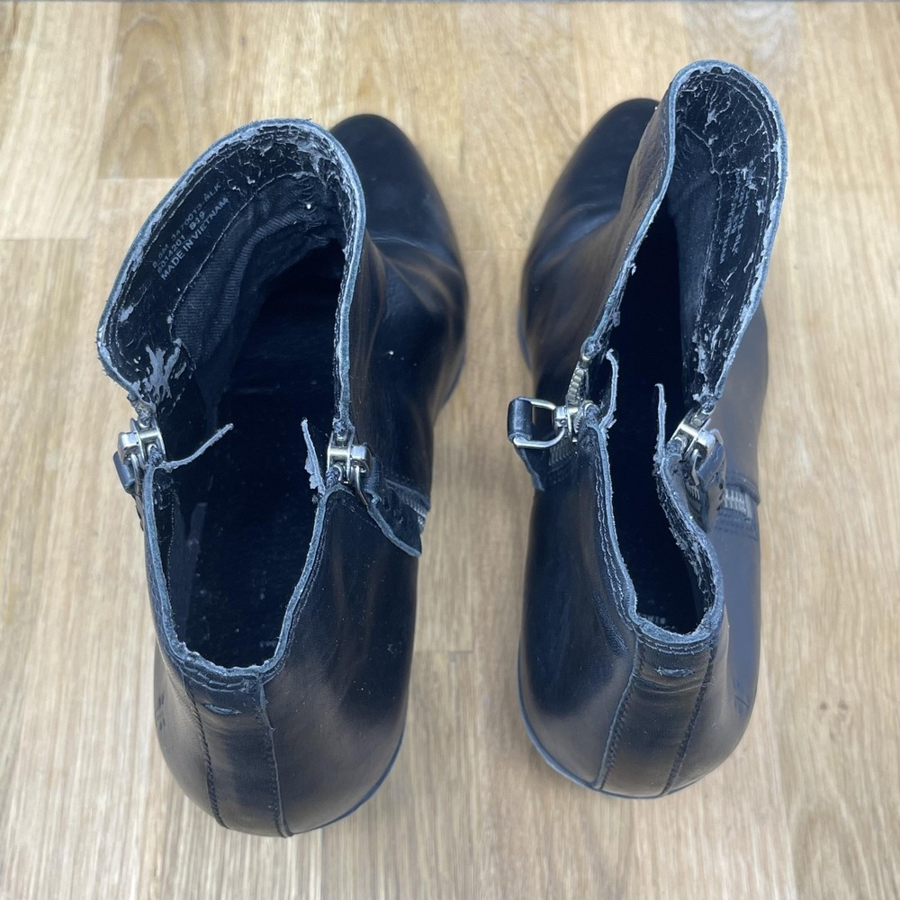 Frye Judith Boots Women‎ 8.5 Black Leather Double Zip Ankle Heel Booties Biker - Picture 10 of 16